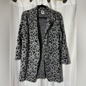 Anne Klein Gray and Black Leopard Print Open Cardigan Coatigan Size M